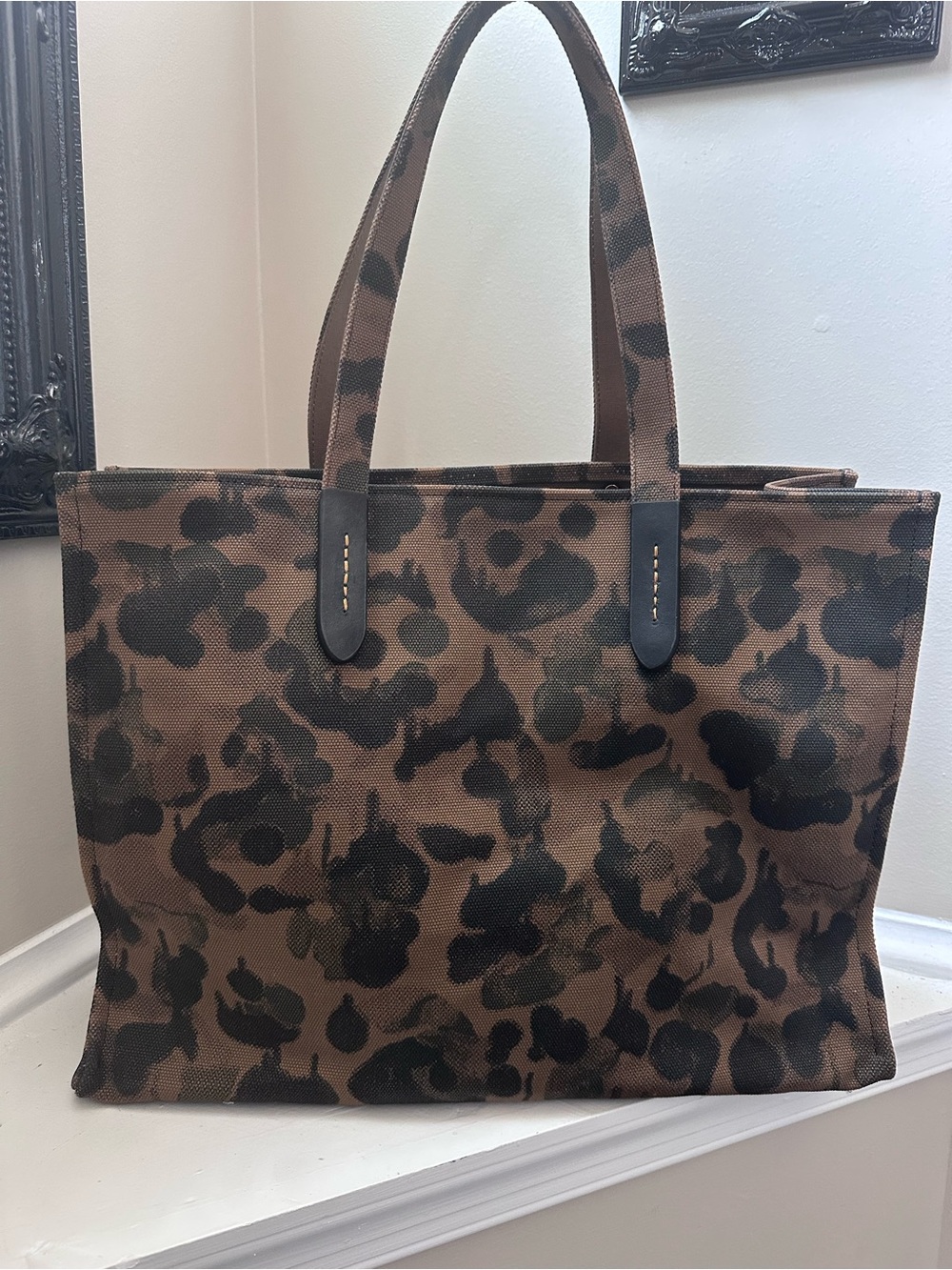 Coach Brown Leopard Tote with Multicolor Dinosaur - Picture 2 of 4